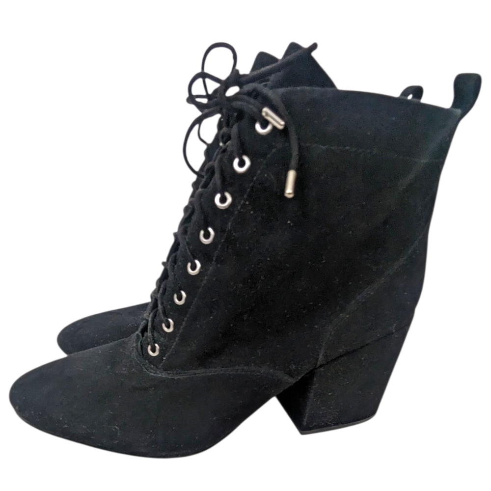 Sam Edelman Tate Suede Leather Lace Up Ankle Boots Womens 10.5 Black Whimsygoth